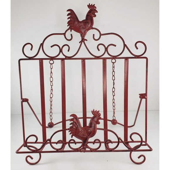 Country Life Red Rooster Chicken Cookbook Stand Holder Metal Book Easel Farm - Picture 4 of 5